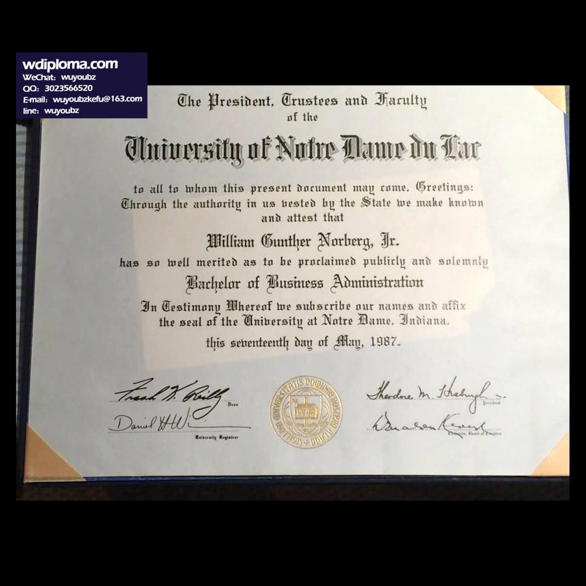 fake University of Notre Dame diploma sample